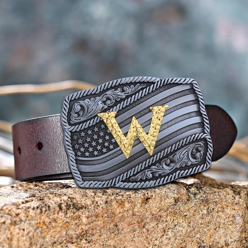 Fibbadet Store Western Cowboy Initial Letters A-Z American Flag Belt Buckle for Men Fathers Day Boyfriend Husband - Image 2